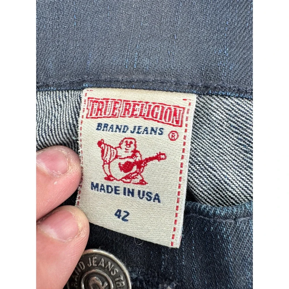 True Religion Jeans Mens 34x32 Blue Denim‎ Flap Pockets Ricky Distressed Hems